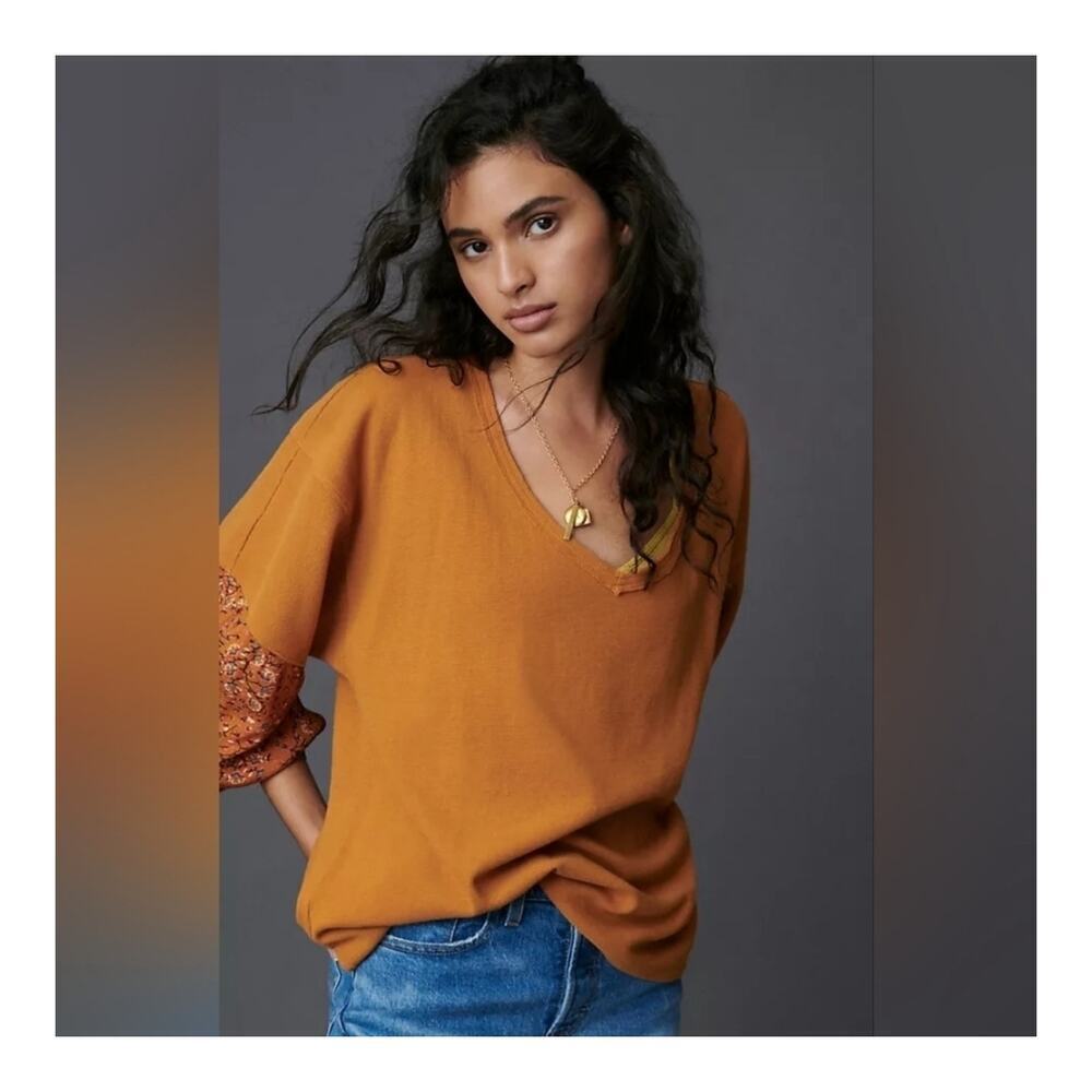 Anthropologie Annette Thermal Waffle Knit Floral‎ Boho Cottagecore Women Blouse